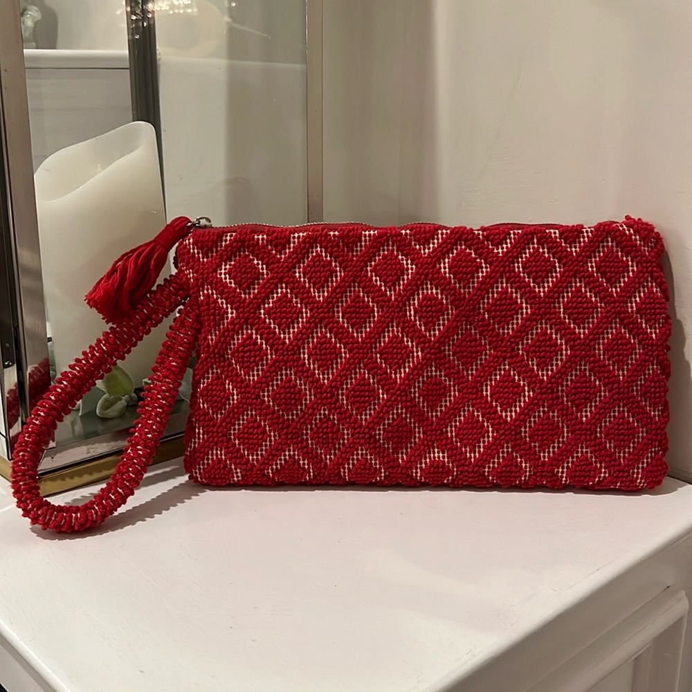Club Monaco ISOLA Woven Fabric Clutch Red $175